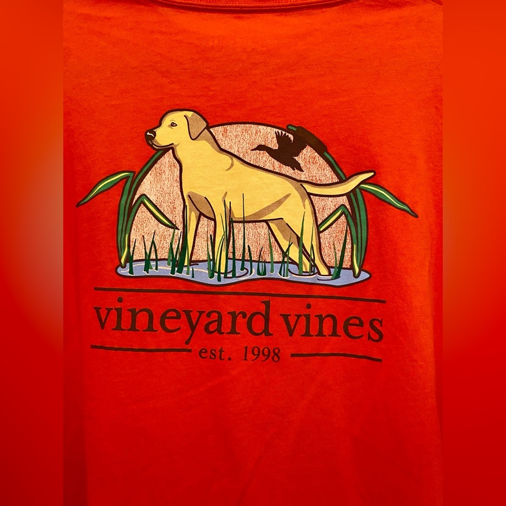 Vineyard Vines Long Sleeve T Shirt Men’s Size Large Orange Lab Dog Preppy - Picture 4 of 5